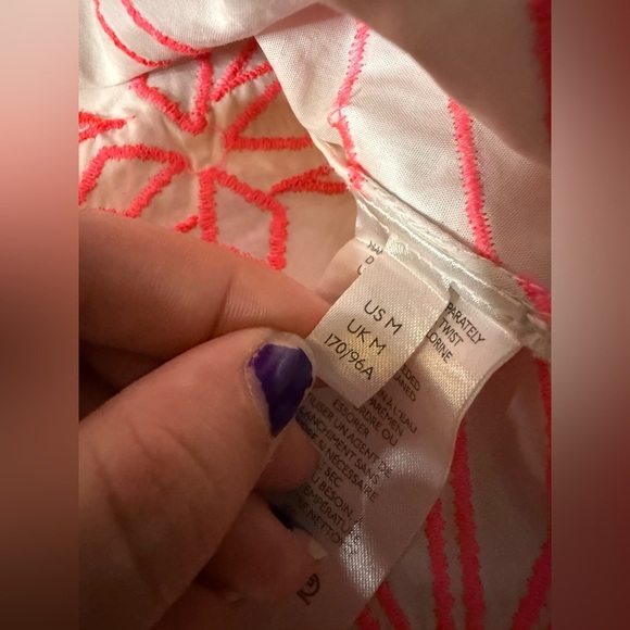 Anthropologie Maeve Pink and White Embroidered Off the Shoulder Top Medium - Picture 8 of 10